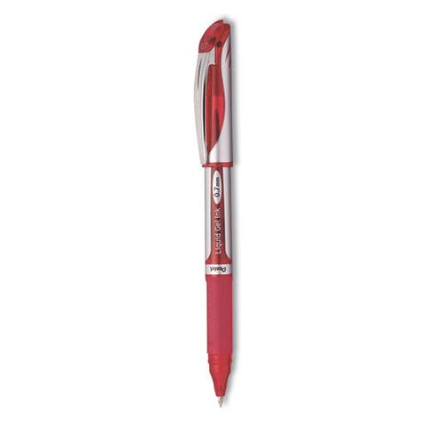 Energel Deluxe Gel Pen, Stick, Medium 0.7 Mm, Red Ink, Silver/red Barrel, Dozen