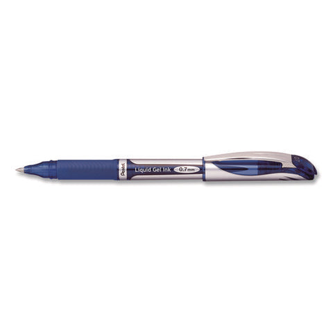 Energel Deluxe Gel Pen, Stick, Medium 0.7 Mm, Blue Ink, Silver/blue Barrel, Dozen