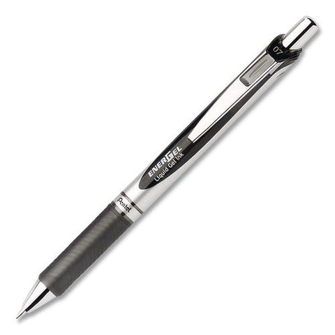 Energel Rtx Deluxe Gel Pen, Retractable, Medium 0.7 Mm, Black Ink, Silver/black Barrel, Dozen