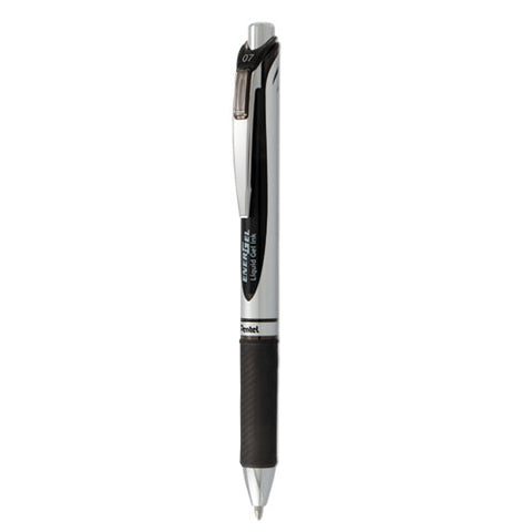 Energel Rtx Gel Pen, Retractable, Medium 0.7 Mm, Black Ink, Black/silver Barrel, Dozen