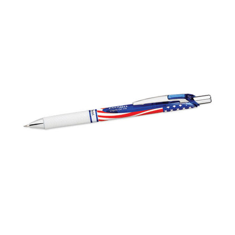 Energel Rtx Gel Pen, Retractable, Medium 0.7 Mm, Black Ink, Stars And Stripes Barrel, 5/pack