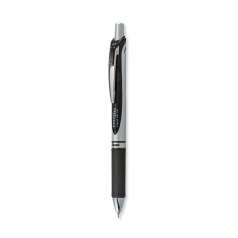 Energel Rtx Gel Pen, Retractable, Extra-fine 0.3 Mm, Black Ink, Black/silver Barrel, Dozen