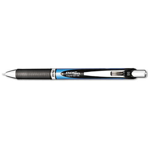 Energel Rtx Gel Pen, Retractable, Fine 0.5 Mm Needle Tip, Black Ink, Black/blue Barrel