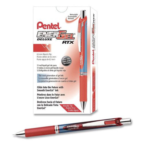 Energel Rtx Deluxe Gel Pen, Retractable, Fine 0.5 Mm, Red Ink, Red/blue Barrel, Dozen