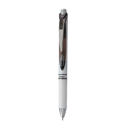 Energel Rtx Gel Pen, Retractable, Fine 0.5 Mm Needle Tip, Black Ink, White/smoke Barrel