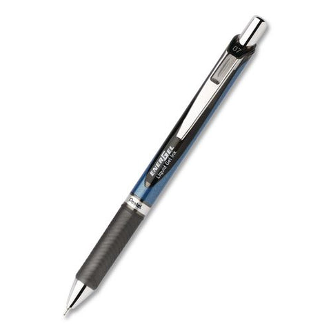 Energel Rtx Deluxe Gel Pen, Retractable, Medium 0.7 Mm, Black Ink, Black/blue Barrel, Dozen