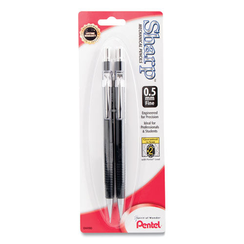 Sharp Mechanical Pencil, 0.5 Mm, Hb (#2), Black Lead, Black Barrel, 2/pack