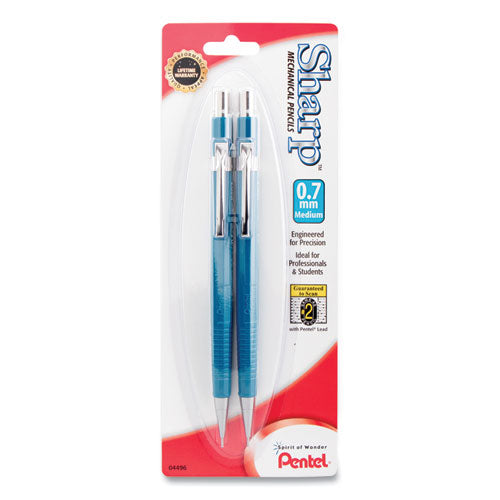 Sharp Mechanical Pencil, 0.7 Mm, Hb (#2), Black Lead, Blue Barrel, 2/pack