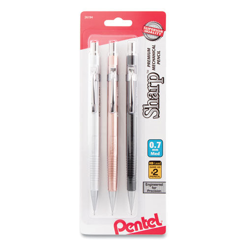 Sharp Mechanical Pencil, 0.7mm, Hb (#2), Black Lead, Assorted Barrel Colors, 3/pack