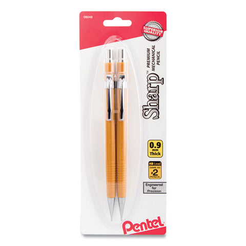 Sharp Mechanical Pencil, 0.9 Mm, Hb (#2), Black Lead, Yellow Barrel, 2/pack