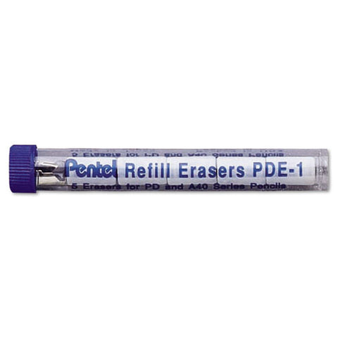 Eraser Refills For Pentel Champ, E-sharp, Jolt, Icy And Quicker Clicker Pencils, Cylindrical Rod, White, 5/tube