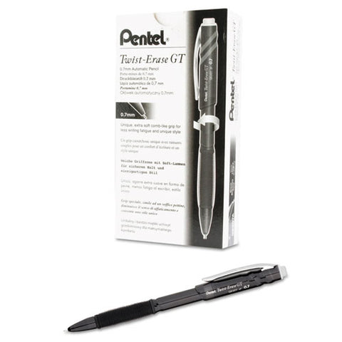 Twist-erase Gt Pencils, 0.7 Mm, Hb (#2), Black Lead, Black Barrel