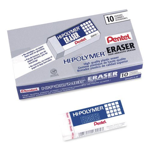 Hi-polymer Eraser, For Pencil Marks, Rectangular Block, White, 10/box