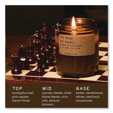 Soy Jar Candle, Iris Suede, 50 Hour Burn Time, 7.2 Oz, Amber