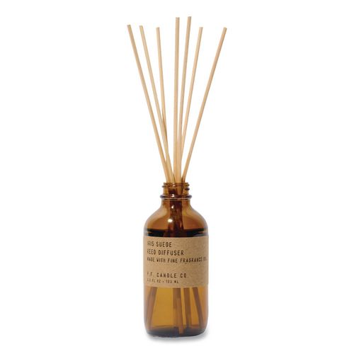Reed Diffuser, Iris Suede, 3.5 Oz, 4.25" Bottle, 9" Reeds, Amber