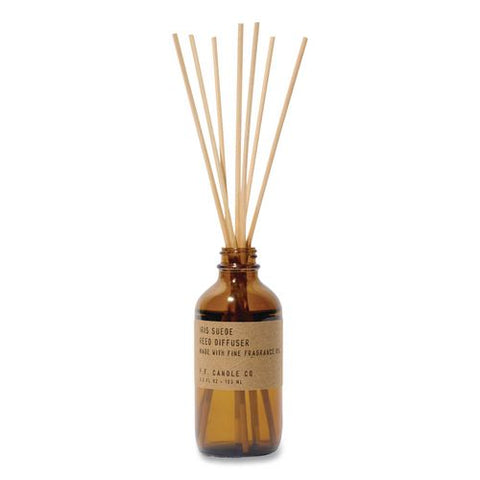 Reed Diffuser, Iris Suede, 3.5 Oz, 4.25" Bottle, 9" Reeds, Amber