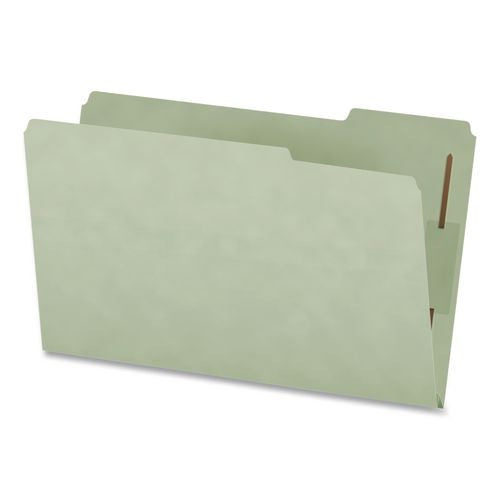 Heavy-duty Pressboard Fastener Folders, 2/5-cut Tab: Right, Expands 2", 2 Fasteners, Legal Size, Gray/green, 25/box