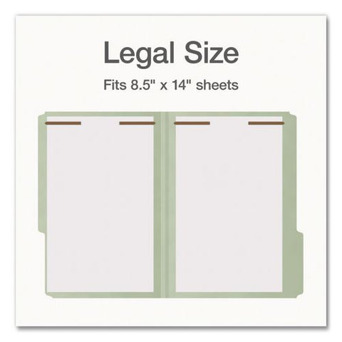 Heavy-duty Pressboard Fastener Folders, 2/5-cut Tab: Right, Expands 2", 2 Fasteners, Legal Size, Gray/green, 25/box