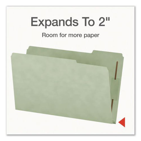 Heavy-duty Pressboard Fastener Folders, 2/5-cut Tab: Right, Expands 2", 2 Fasteners, Legal Size, Gray/green, 25/box