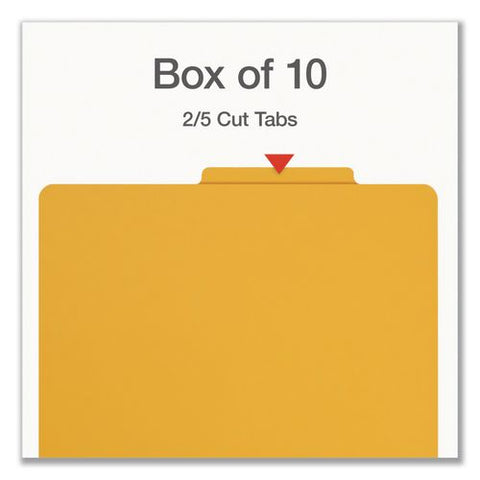 Heavy-duty Pressboard Classification Folder, Expands 2", 2 Full-pocket Dividers, 6 Fasteners, Letter Size, Yellow, 10/box