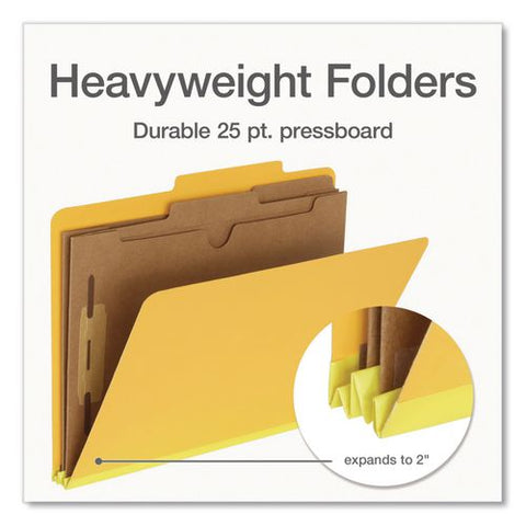 Heavy-duty Pressboard Classification Folder, Expands 2", 2 Full-pocket Dividers, 6 Fasteners, Letter Size, Yellow, 10/box