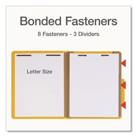 Heavy-duty Pressboard Classification Folder, 2/5-cut Tab, Expands 3", 3 Dividers, 8 Fasteners, Letter Size, Yellow, 10/box