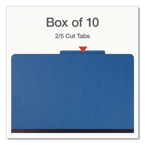 Heavy-duty Pressboard Classification Folder, 2/5-cut Tab: Right, Expands 3", 3 Dividers, 8 Fasteners, Legal Size, Blue, 10/bx