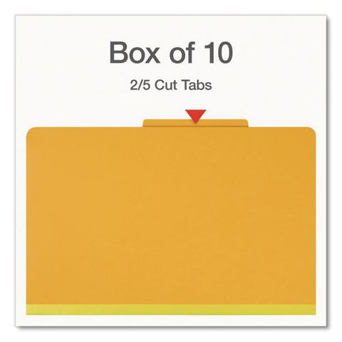 Heavy-duty Pressboard Classification Folder, 2/5-cut Tab, Expands 3", 3 Dividers, 8 Fasteners, Legal Size, Yellow, 10/box