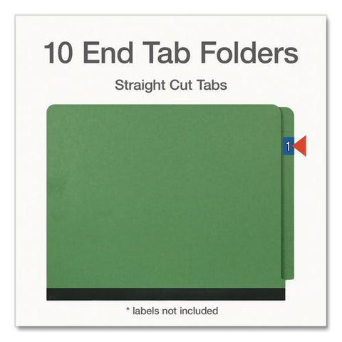 Heavy-duty Pressboard End Tab Classification Folders, Expands 2", 2 Dividers, 6 Fasteners, Letter Size, Green, 10/box