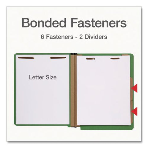 Heavy-duty Pressboard End Tab Classification Folders, Expands 2", 2 Dividers, 6 Fasteners, Letter Size, Green, 10/box
