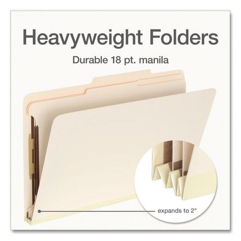 Heavy-duty Pressboard Classification Folder, 2/5-cut Tab, Expands 2", 2 Dividers, 6 Fasteners, Legal Size, Manila, 10/box