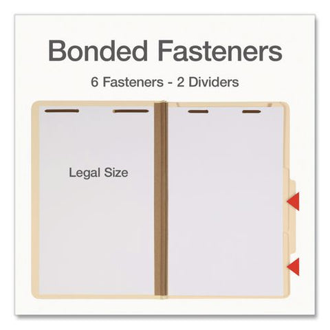 Heavy-duty Pressboard Classification Folder, 2/5-cut Tab, Expands 2", 2 Dividers, 6 Fasteners, Legal Size, Manila, 10/box