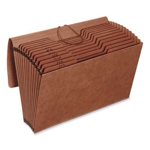 Heavy-duty Expanding File Monthly Index, 5.25" Expansion, 12 Sections, Elastic Band Closure, 1/3-cut Tabs, Legal Size, Brown