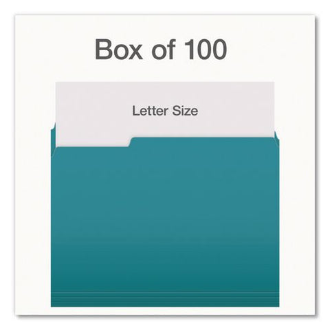 Double-ply Reinforced Top Tab Colored File Folders, 1/3-cut Tabs: Assorted, Letter, 0.75" Expansion, Teal, 100/box