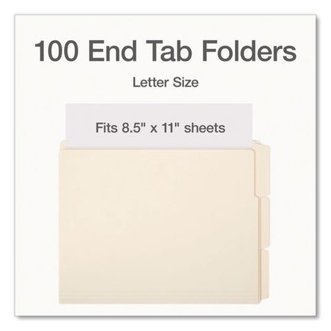 Manila End Tab Folders, 1/3-cut Tabs: Assorted, Letter Size, 0.75" Expansion, Manila, 100/box