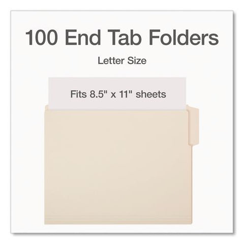 End Tab File Folder, 1/3-cut Tabs, Top, Letter Size, 0.75" Expansion, Manila, 100/box