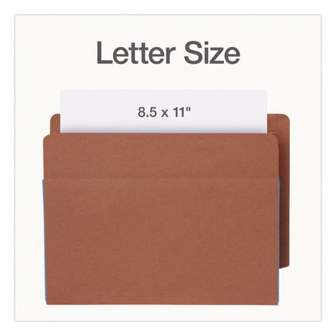 End Tab File Pocket, Blue Gusset, 3.5" Expansion, Letter Size, Brown/blue, 10/box