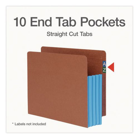 End Tab File Pocket, Blue Gusset, 3.5" Expansion, Letter Size, Brown/blue, 10/box