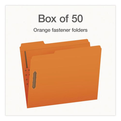 Colored Top Tab Fastener Folders, 1/3-cut Tab: Assorted, Expands 0.75", 2 Fasteners, Letter Size, Orange, 50/box