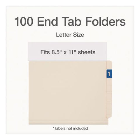 Manila End Tab Folders, Straight Tabs, Letter Size, 0.75" Expansion, Manila, 100/box