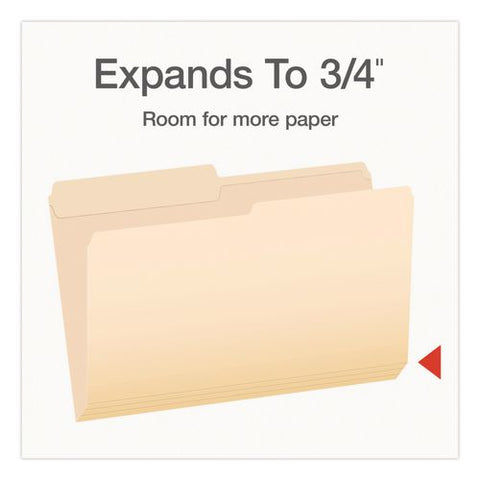 Manila File Folders, 1/2-cut Tabs: Assorted, Legal Size, 0.75" Expansion, Manila, 100/box