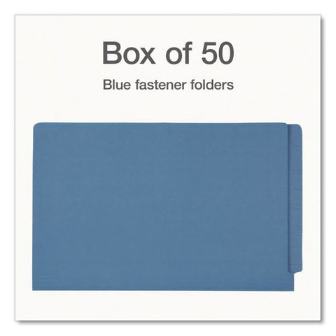 Colored Reinforced End Tab Fastener Folders, Straight Tab, Expands 0.75", 2 Fasteners, Legal Size, Blue, 50/box