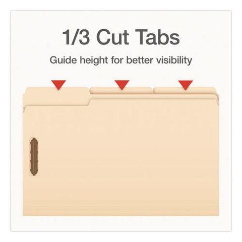 Manila Fastener Folders, 1/3-cut Tab: Assorted, Expands 0.75", 2 Fasteners, Legal Size, 50/box