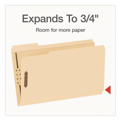 Manila Fastener Folders, 1/3-cut Tab: Assorted, Expands 0.75", 2 Fasteners, Legal Size, 50/box