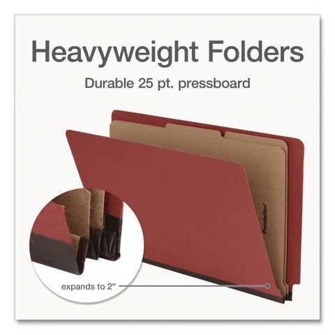 Heavy-duty Pressboard End Tab Classification Folders, Expands 2", 2 Dividers, 6 Fasteners, Legal Size, Brown, 10/box