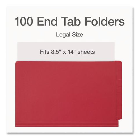 End Tab File Folder, Straight Cut, Legal Size, 0.75" Expansion, Red, 100/box
