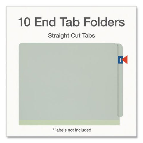 Heavy-duty Pressboard End Tab Classification Folders, 3 Dividers, 8 Fasteners, Letter Size, Light Green, 10/box