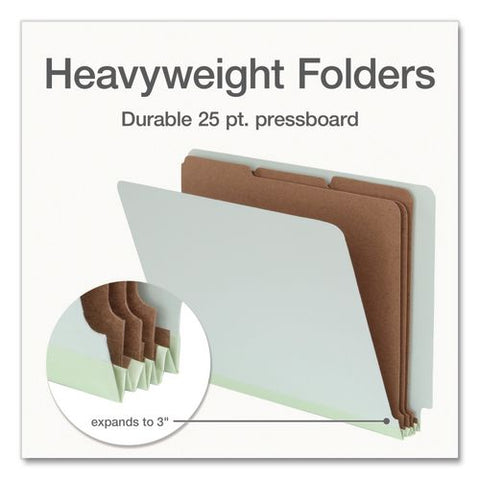 Heavy-duty Pressboard End Tab Classification Folders, 3 Dividers, 8 Fasteners, Letter Size, Light Green, 10/box