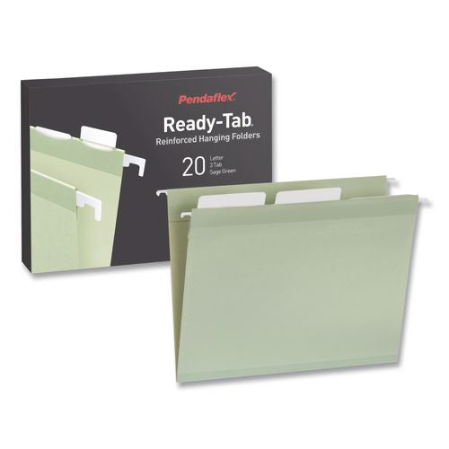 Ready-tab Reinforced Hanging File Folders, Letter Size, 1/3-cut Tabs, Sage Green, 20/box