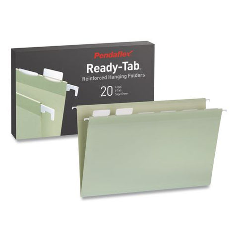 Ready-tab Reinforced Hanging File Folders, Legal Size, 1/6-cut Tabs, Sage Green, 20/box
